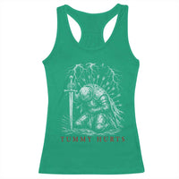 Tummy Hurts Funny Medieval Knight Dark Fantasy Humor Racerback Tank Top