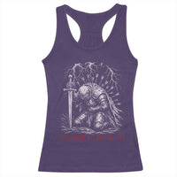 Tummy Hurts Funny Medieval Knight Dark Fantasy Humor Racerback Tank Top