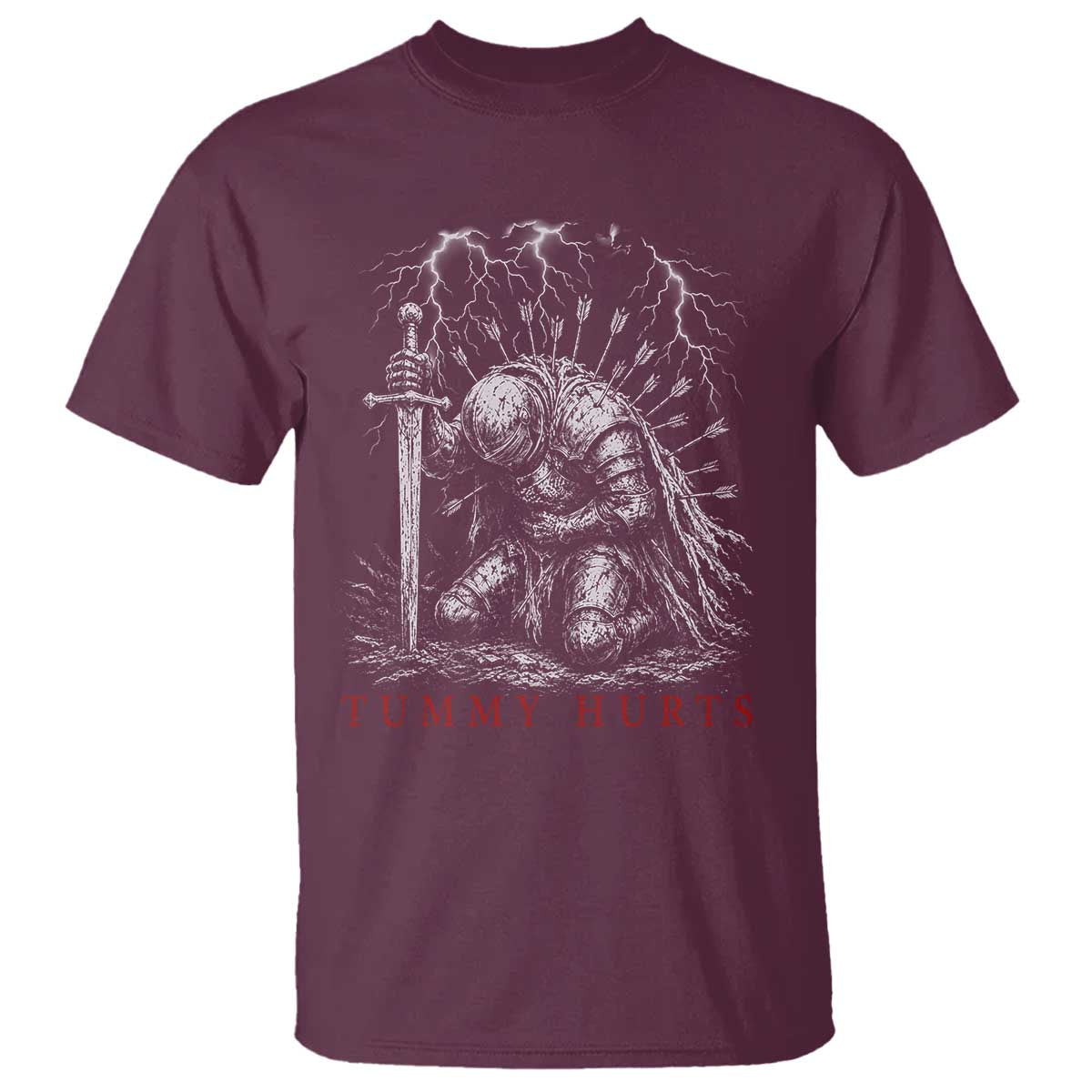 Tummy Hurts Funny Medieval Knight Dark Fantasy Humor T Shirt