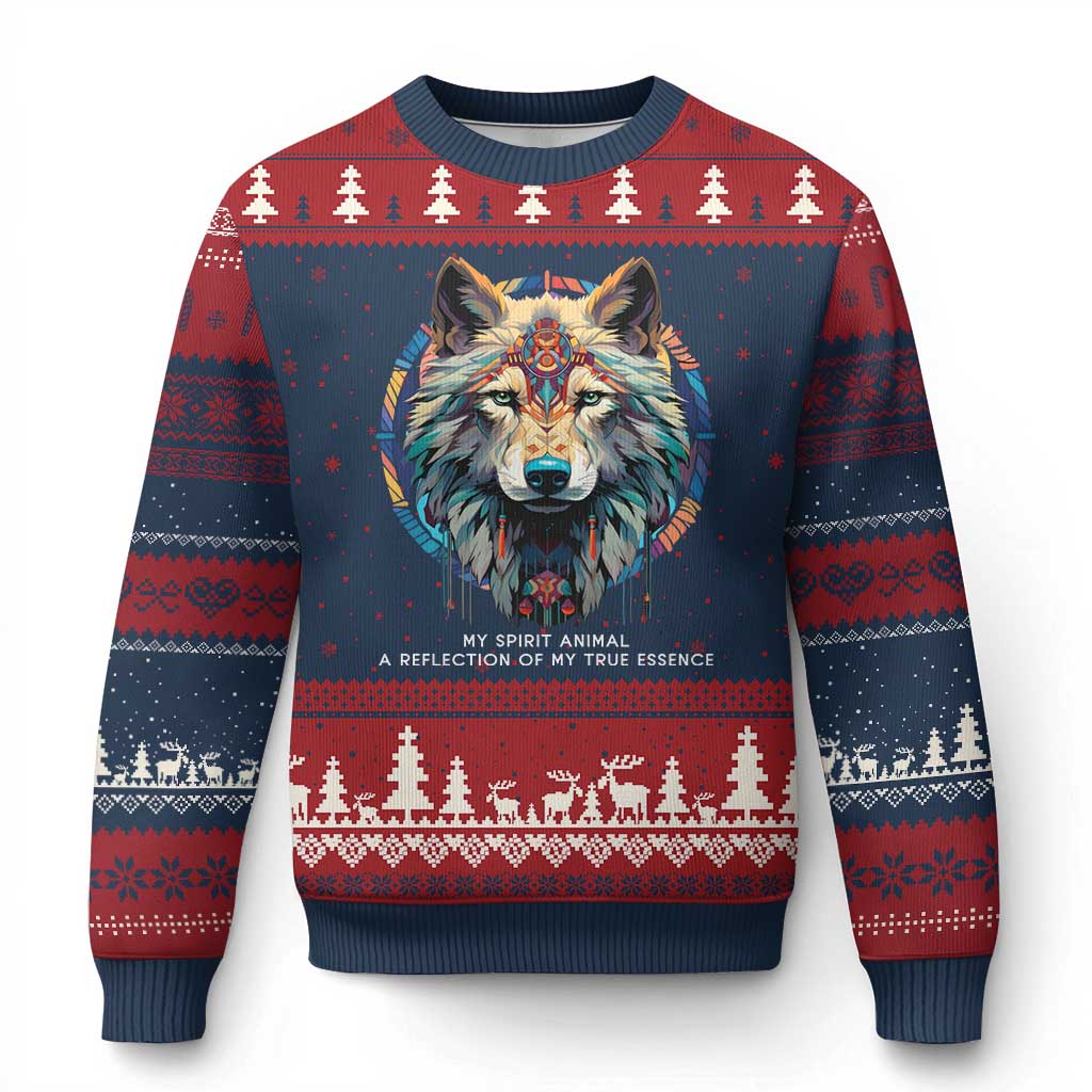 Native Americans Ugly Christmas Sweater My Spirit Animal A Reflection Of My True Essence Wolf - Wonder Print Shop