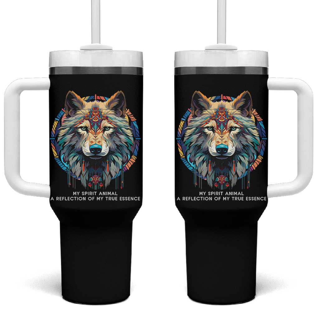 Native Americans Tumbler With Handle My Spirit Animal A Reflection Of My True Essence Wolf - Wonder Print Shop