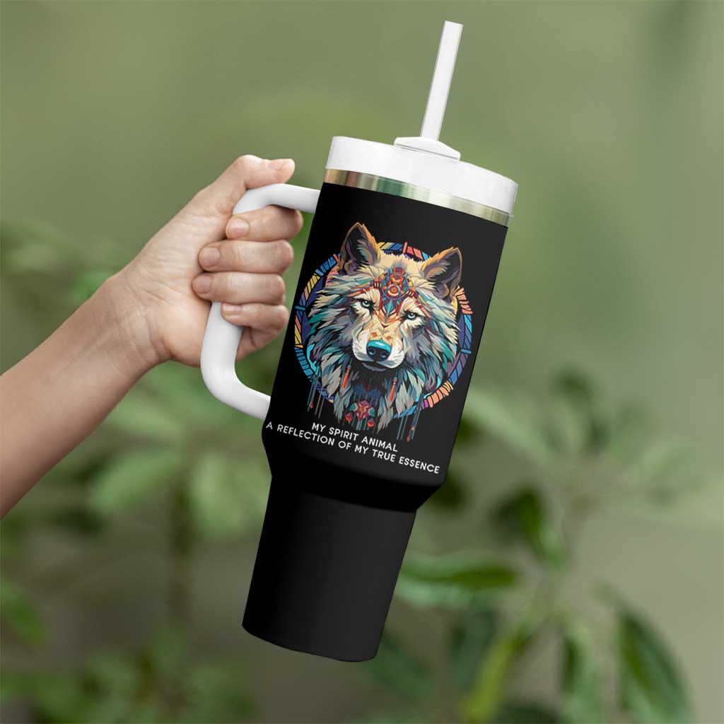 Native Americans Tumbler With Handle My Spirit Animal A Reflection Of My True Essence Wolf - Wonder Print Shop