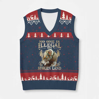 Native American V-Neck Knit Sweater Vest No One Is Illegal On Stolen Land Eagle Tribe - Wonder Print Shop