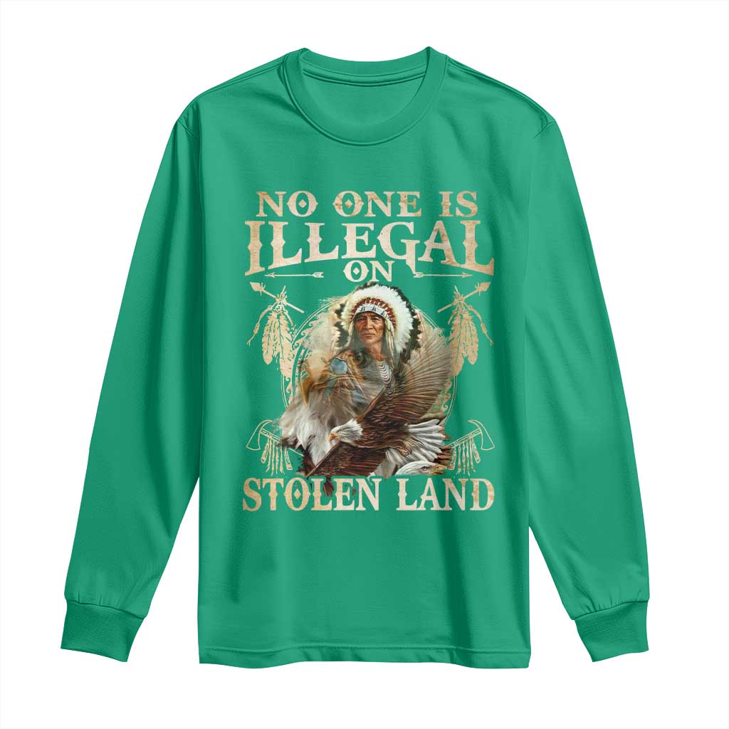 Native American Long Sleeve Shirt No One Is Illegal On Stolen Land Eagle Tribe - Wonder Print Shop