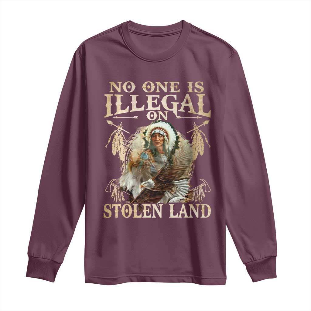 Native American Long Sleeve Shirt No One Is Illegal On Stolen Land Eagle Tribe - Wonder Print Shop