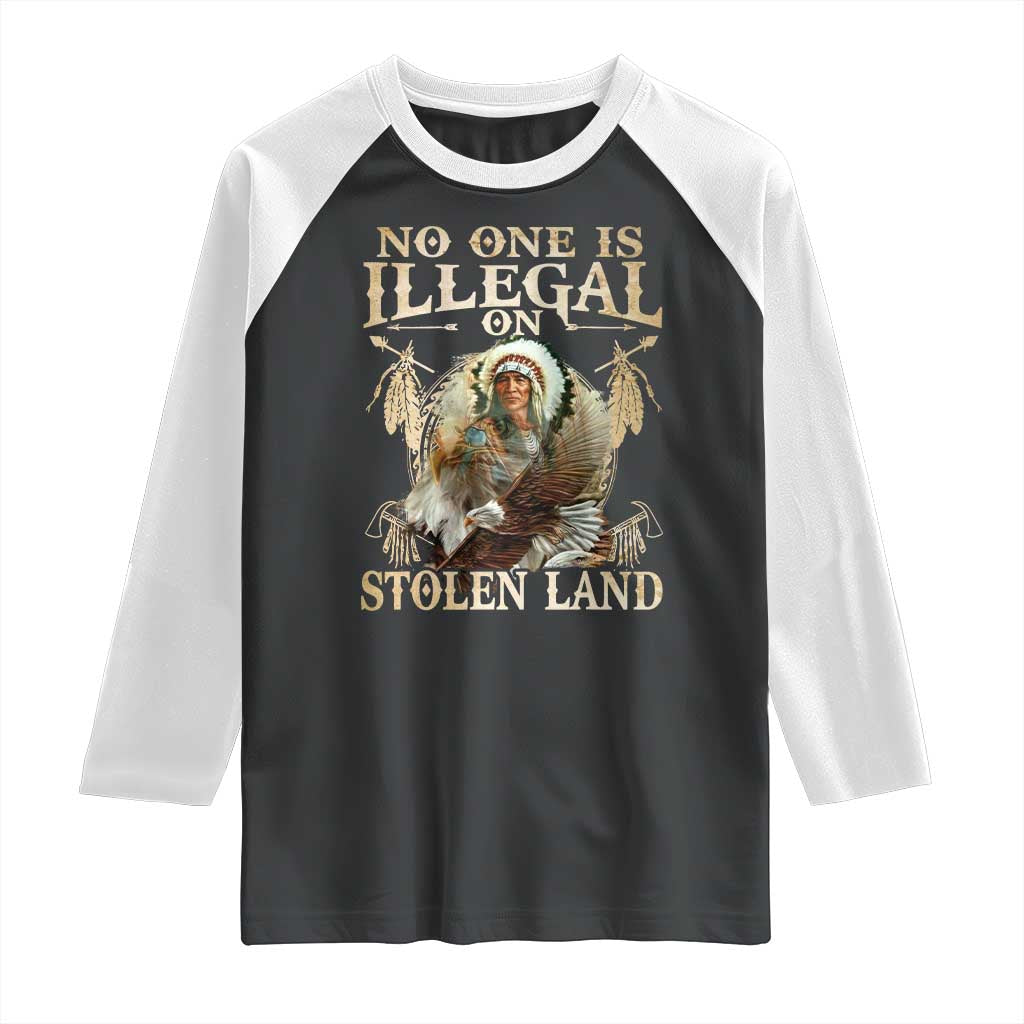 Native American Raglan Shirt No One Is Illegal On Stolen Land Eagle Tribe - Wonder Print Shop
