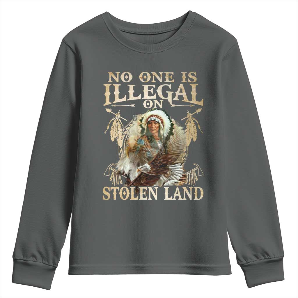Native American Youth Sweatshirt No One Is Illegal On Stolen Land Eagle Tribe - Wonder Print Shop
