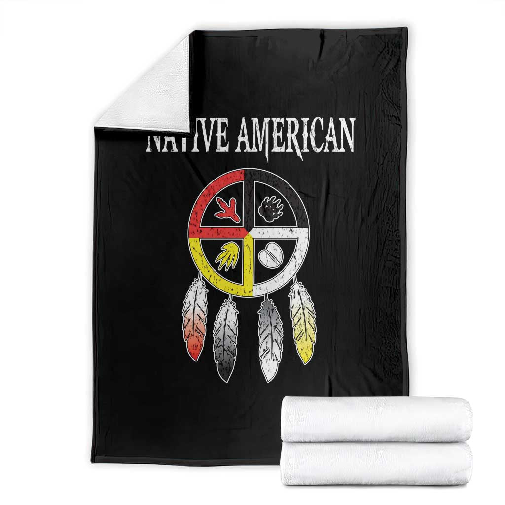 Native American Throw Blanket Medicine Wheel Dreamcatcher Spirit Animal Paws - Wonder Print Shop
