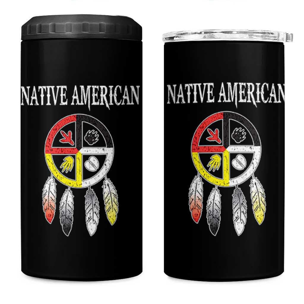 Native American 4 in 1 Can Cooler Tumbler Medicine Wheel Dreamcatcher Spirit Animal Paws - Wonder Print Shop