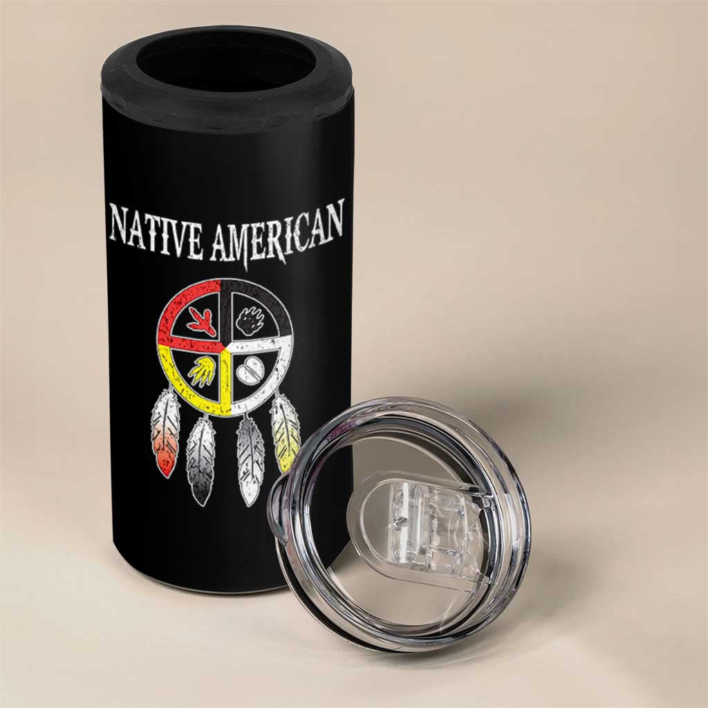 Native American 4 in 1 Can Cooler Tumbler Medicine Wheel Dreamcatcher Spirit Animal Paws - Wonder Print Shop