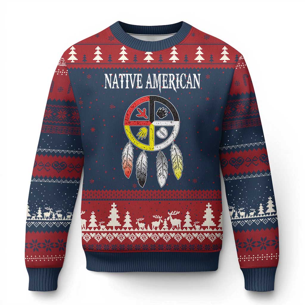 Native American Ugly Christmas Sweater Medicine Wheel Dreamcatcher Spirit Animal Paws - Wonder Print Shop