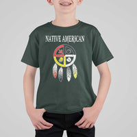 Native American T Shirt For Kid Medicine Wheel Dreamcatcher Spirit Animal Paws - Wonder Print Shop