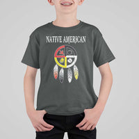 Native American T Shirt For Kid Medicine Wheel Dreamcatcher Spirit Animal Paws - Wonder Print Shop