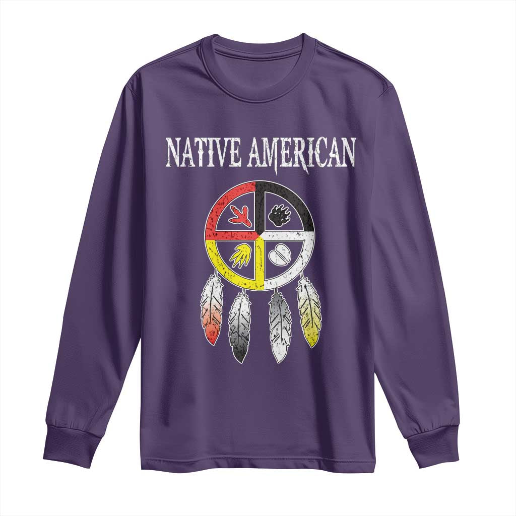 Native American Long Sleeve Shirt Medicine Wheel Dreamcatcher Spirit Animal Paws - Wonder Print Shop