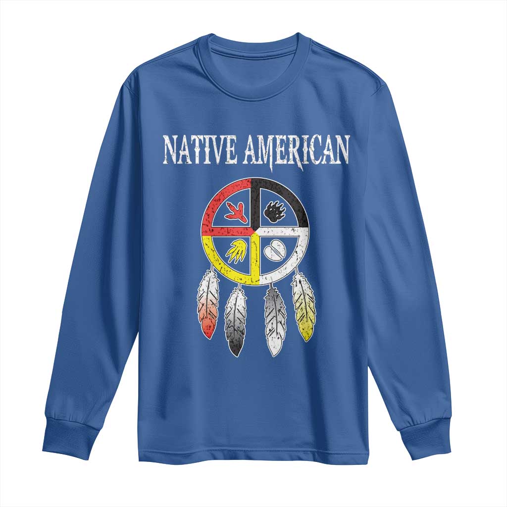 Native American Long Sleeve Shirt Medicine Wheel Dreamcatcher Spirit Animal Paws - Wonder Print Shop