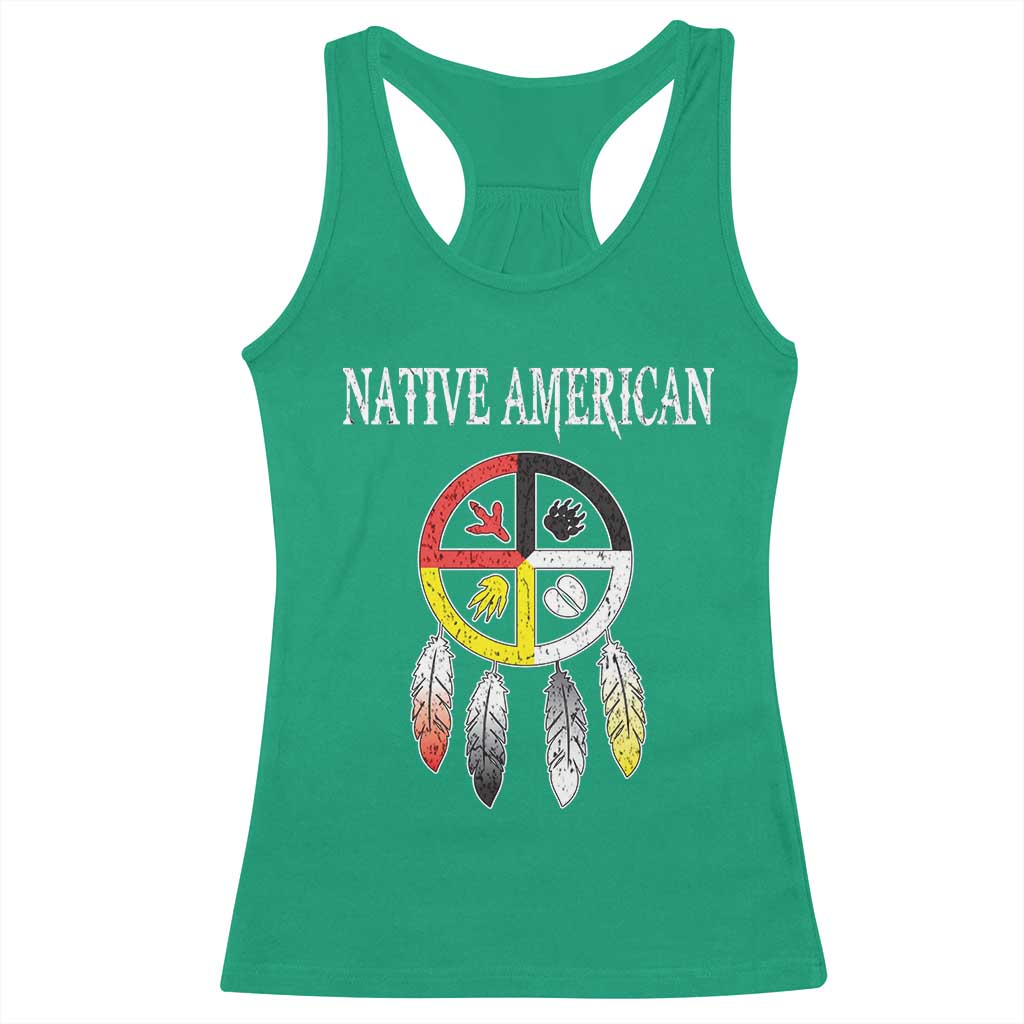 Native American Racerback Tank Top Medicine Wheel Dreamcatcher Spirit Animal Paws - Wonder Print Shop