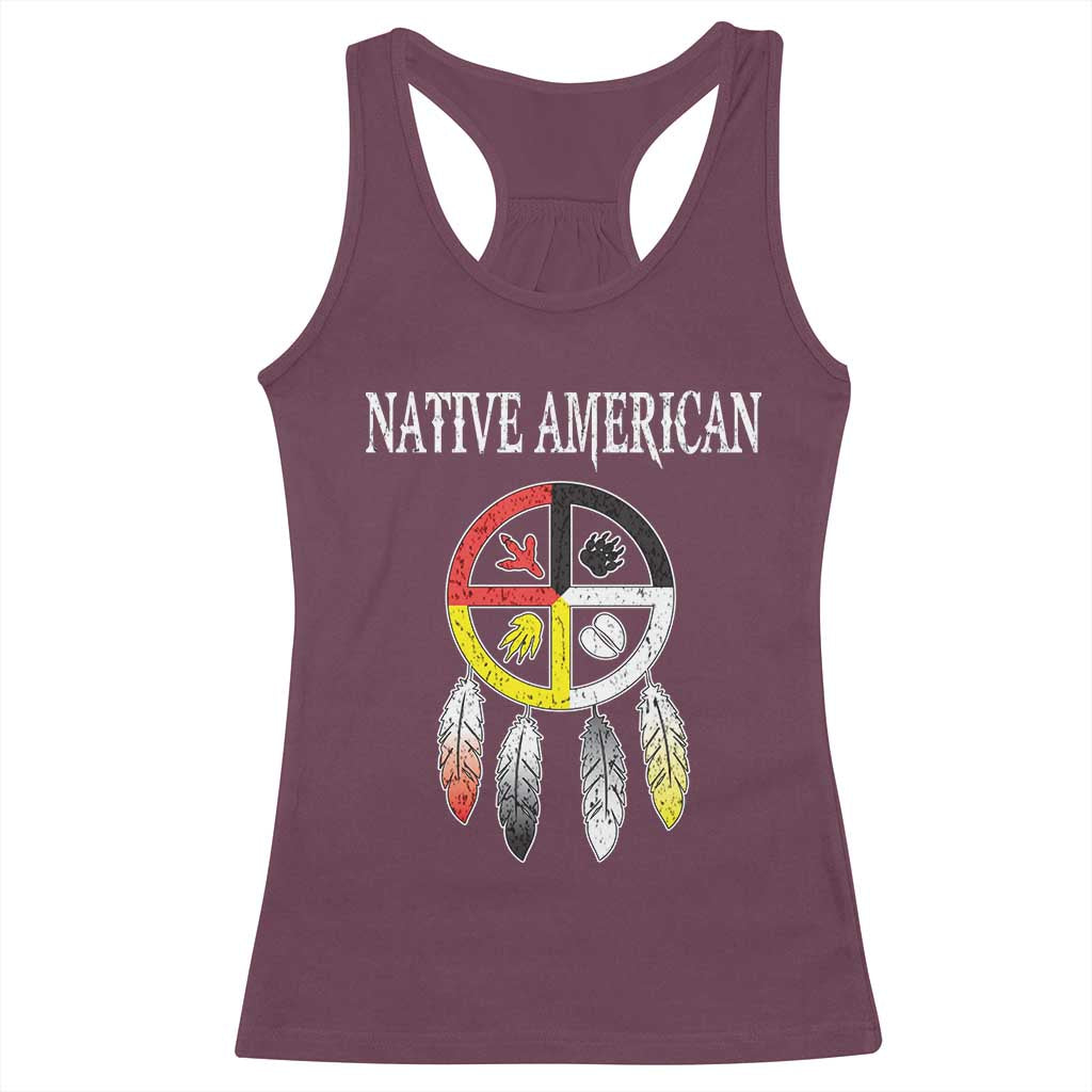 Native American Racerback Tank Top Medicine Wheel Dreamcatcher Spirit Animal Paws - Wonder Print Shop
