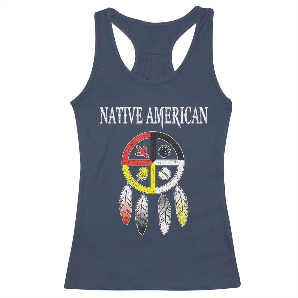 Native American Racerback Tank Top Medicine Wheel Dreamcatcher Spirit Animal Paws - Wonder Print Shop