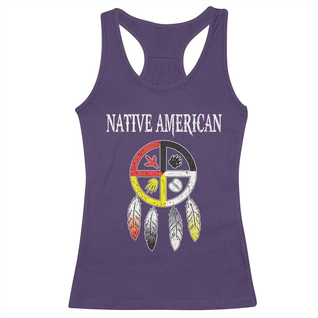 Native American Racerback Tank Top Medicine Wheel Dreamcatcher Spirit Animal Paws - Wonder Print Shop