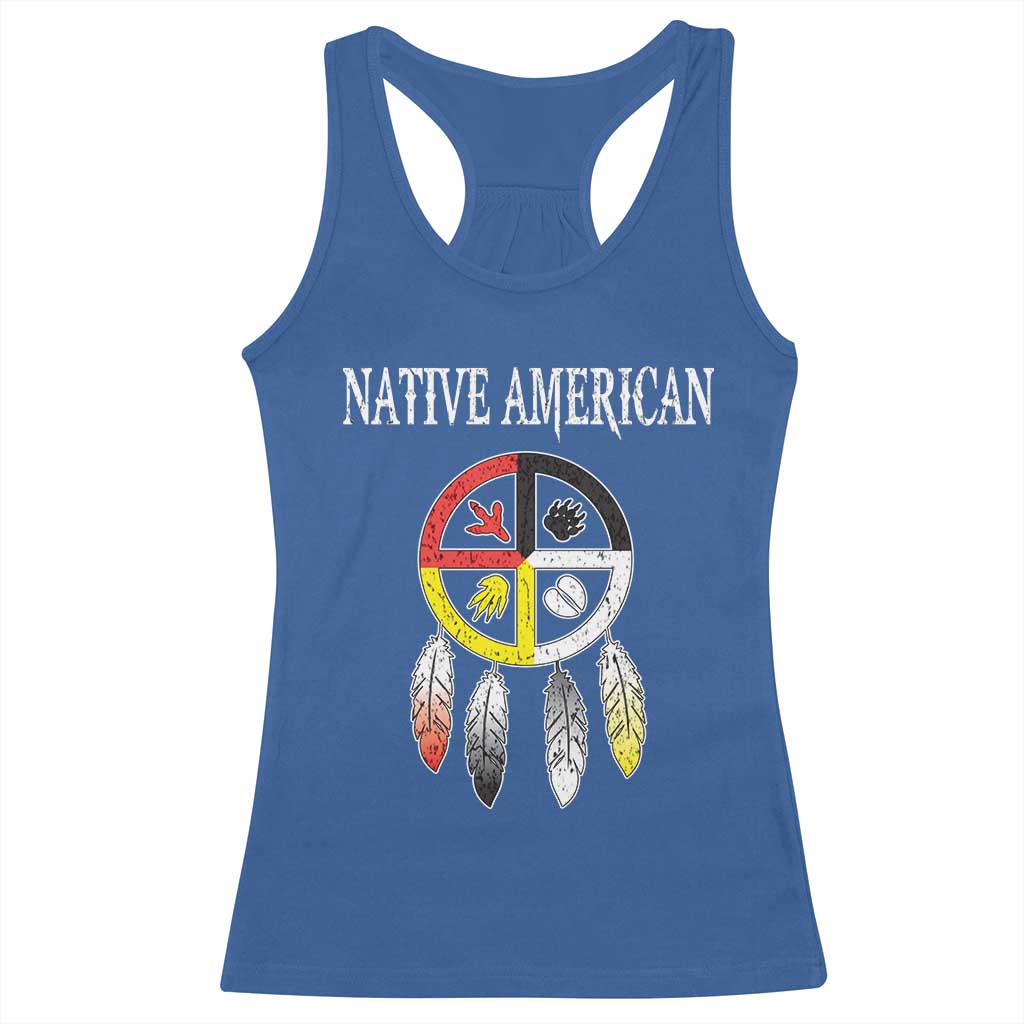 Native American Racerback Tank Top Medicine Wheel Dreamcatcher Spirit Animal Paws - Wonder Print Shop
