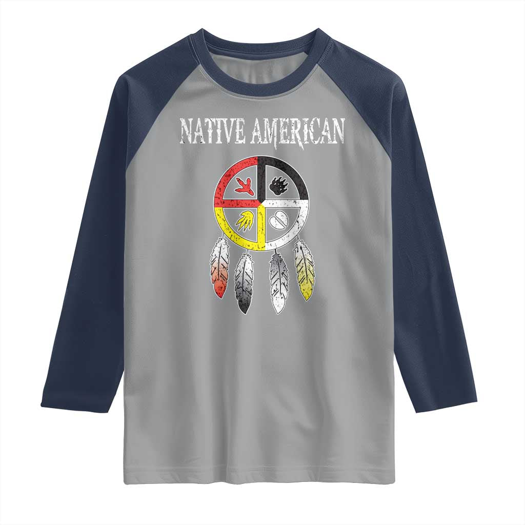 Native American Raglan Shirt Medicine Wheel Dreamcatcher Spirit Animal Paws - Wonder Print Shop
