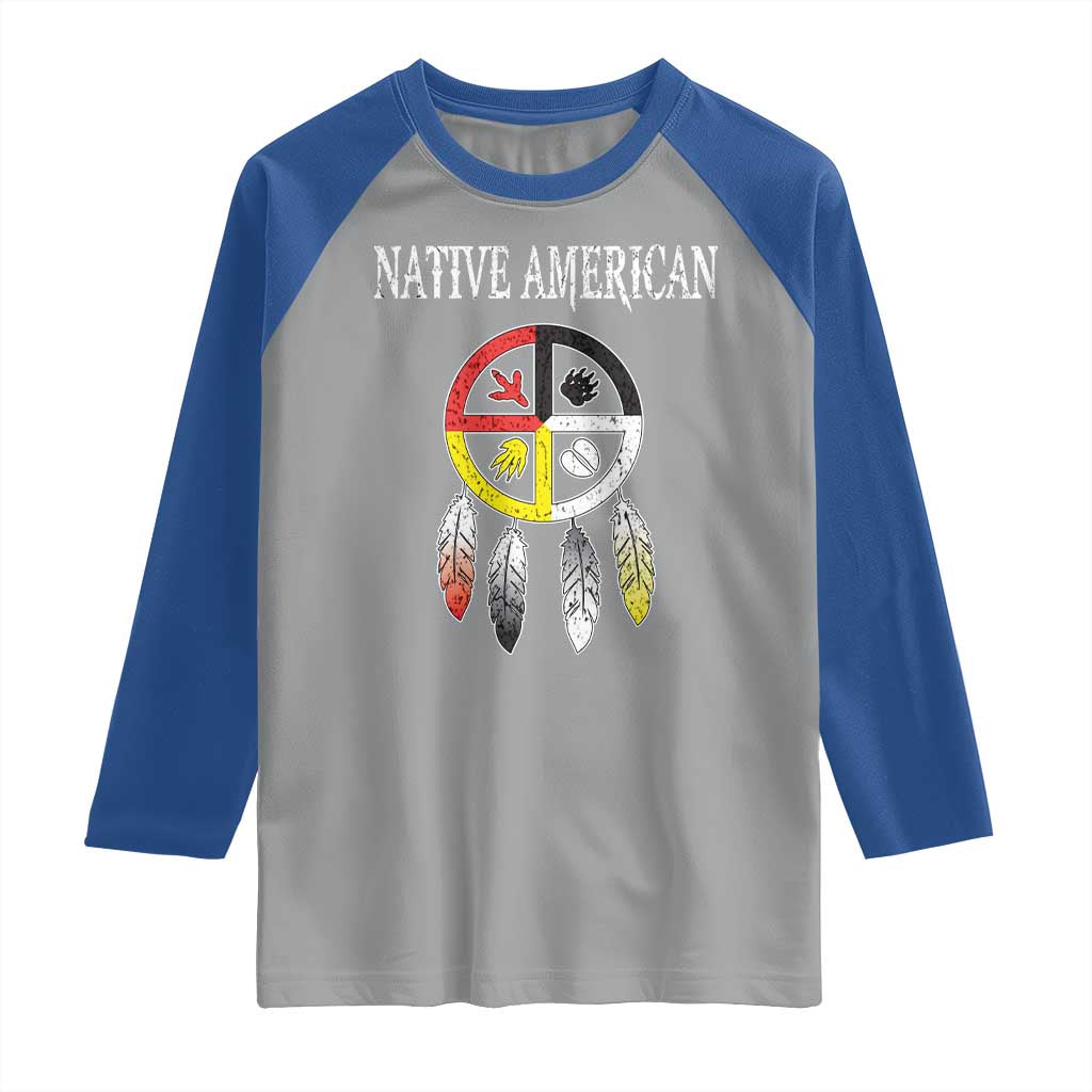 Native American Raglan Shirt Medicine Wheel Dreamcatcher Spirit Animal Paws - Wonder Print Shop