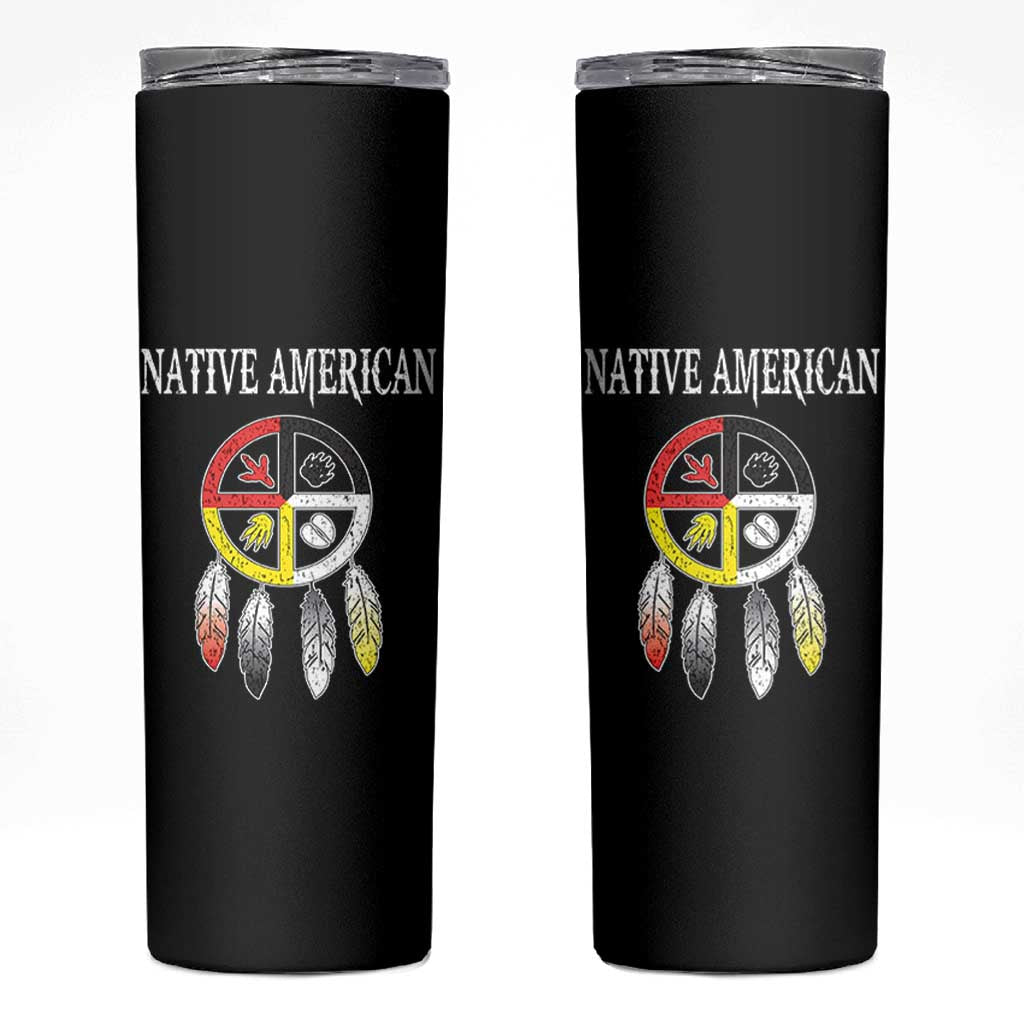 Native American Skinny Tumbler Medicine Wheel Dreamcatcher Spirit Animal Paws - Wonder Print Shop