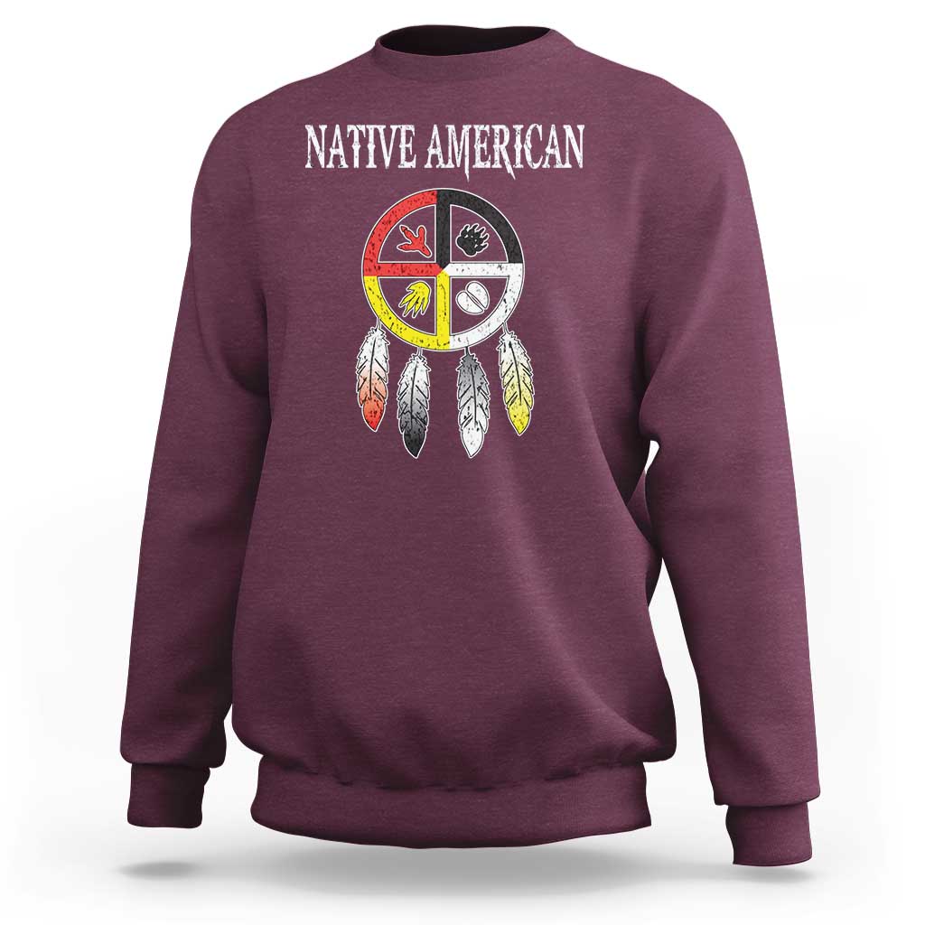 Native American Sweatshirt Medicine Wheel Dreamcatcher Spirit Animal Paws - Wonder Print Shop