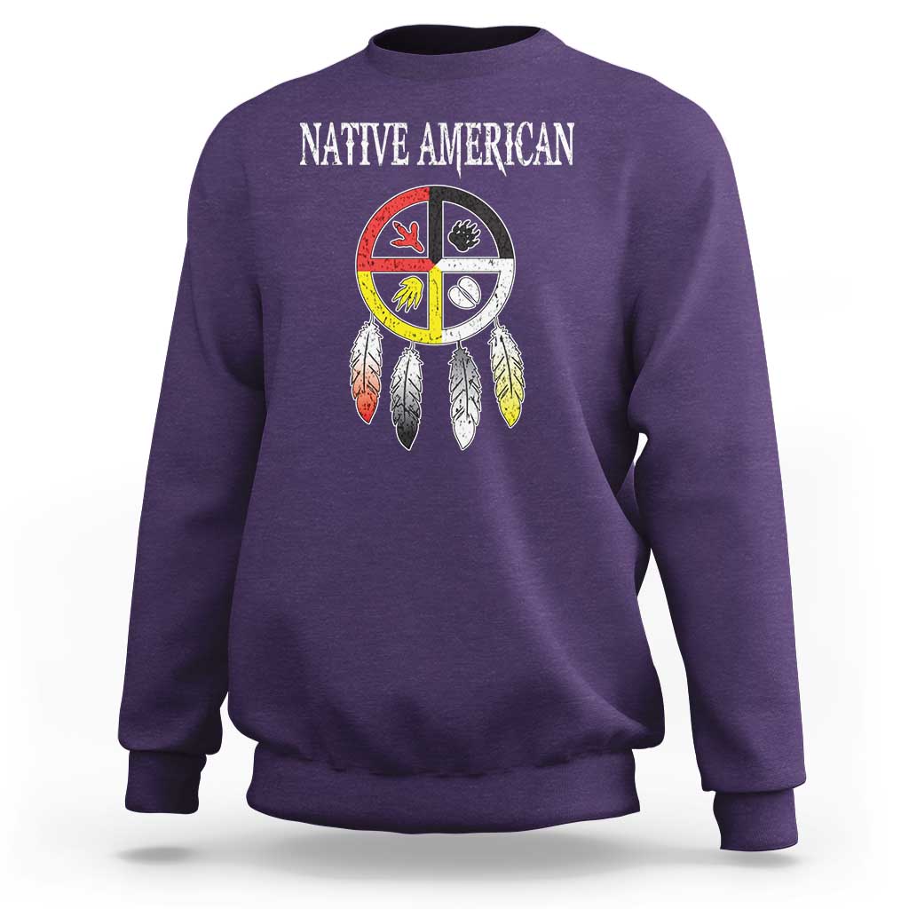 Native American Sweatshirt Medicine Wheel Dreamcatcher Spirit Animal Paws - Wonder Print Shop