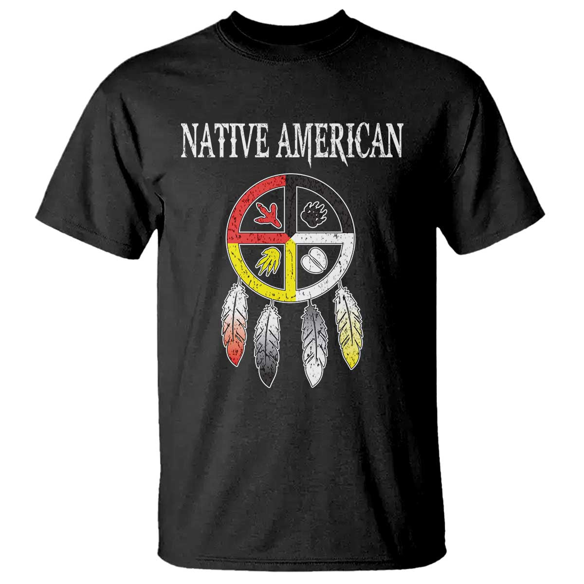 Native American T Shirt Medicine Wheel Dreamcatcher Spirit Animal Paws - Wonder Print Shop