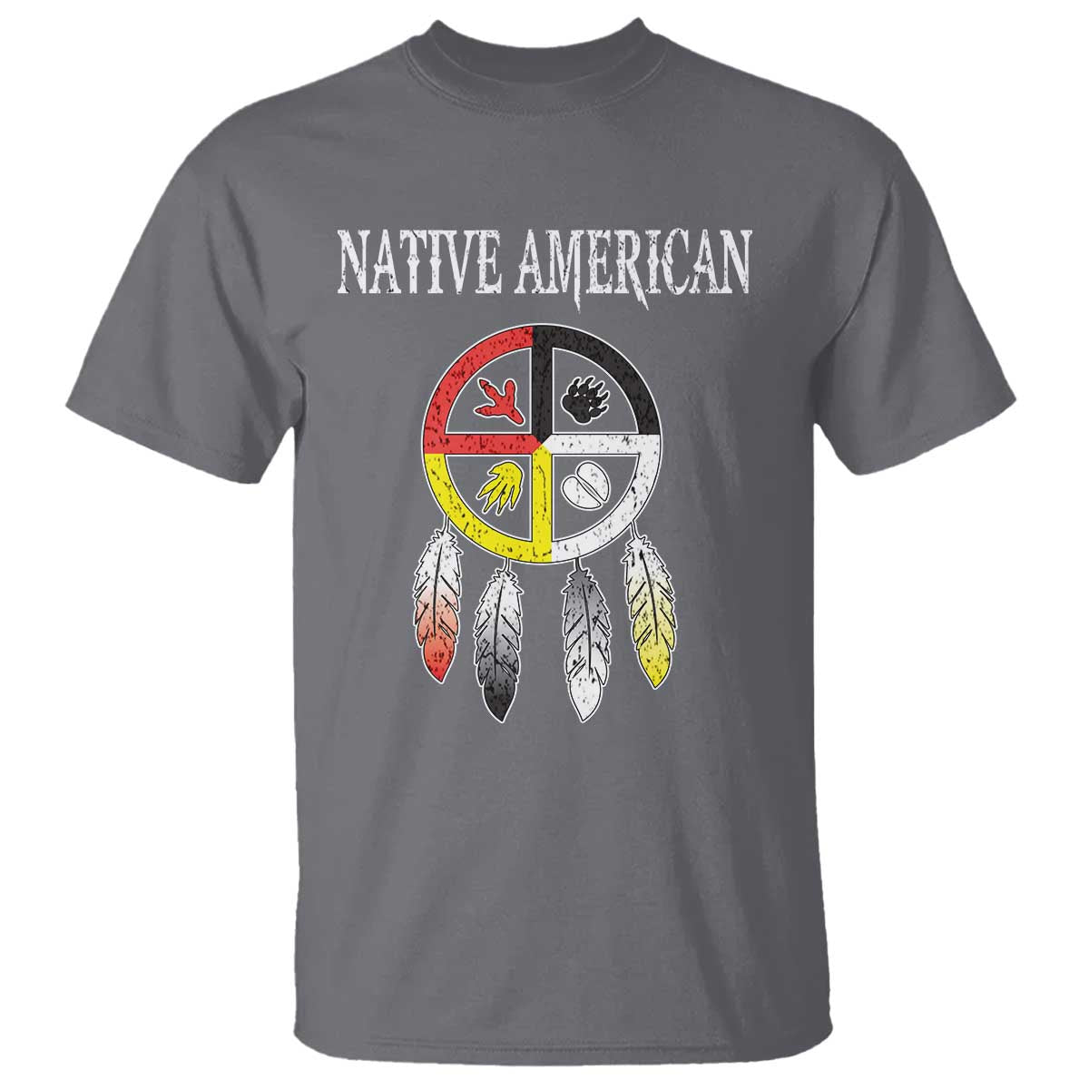 Native American T Shirt Medicine Wheel Dreamcatcher Spirit Animal Paws - Wonder Print Shop