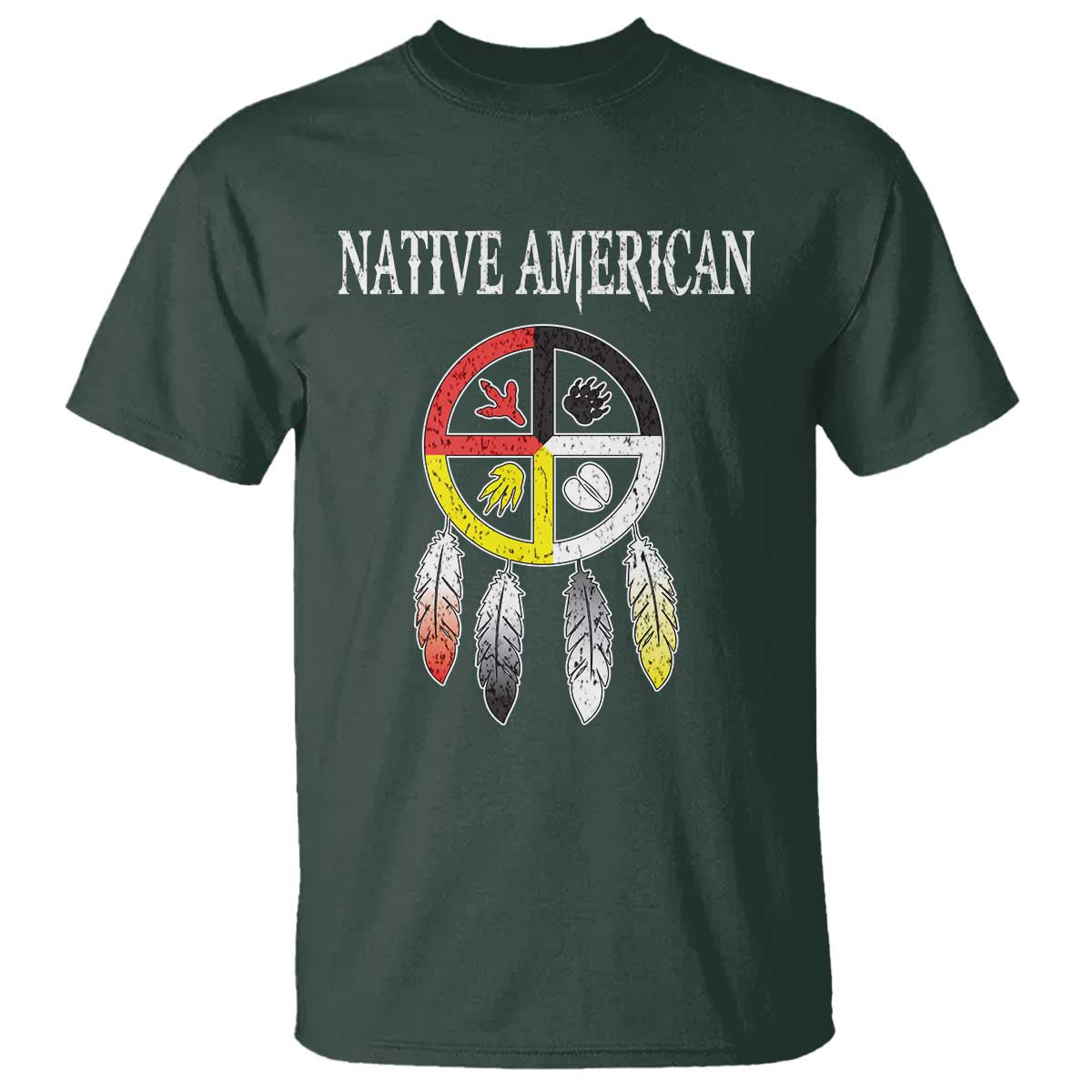 Native American T Shirt Medicine Wheel Dreamcatcher Spirit Animal Paws - Wonder Print Shop