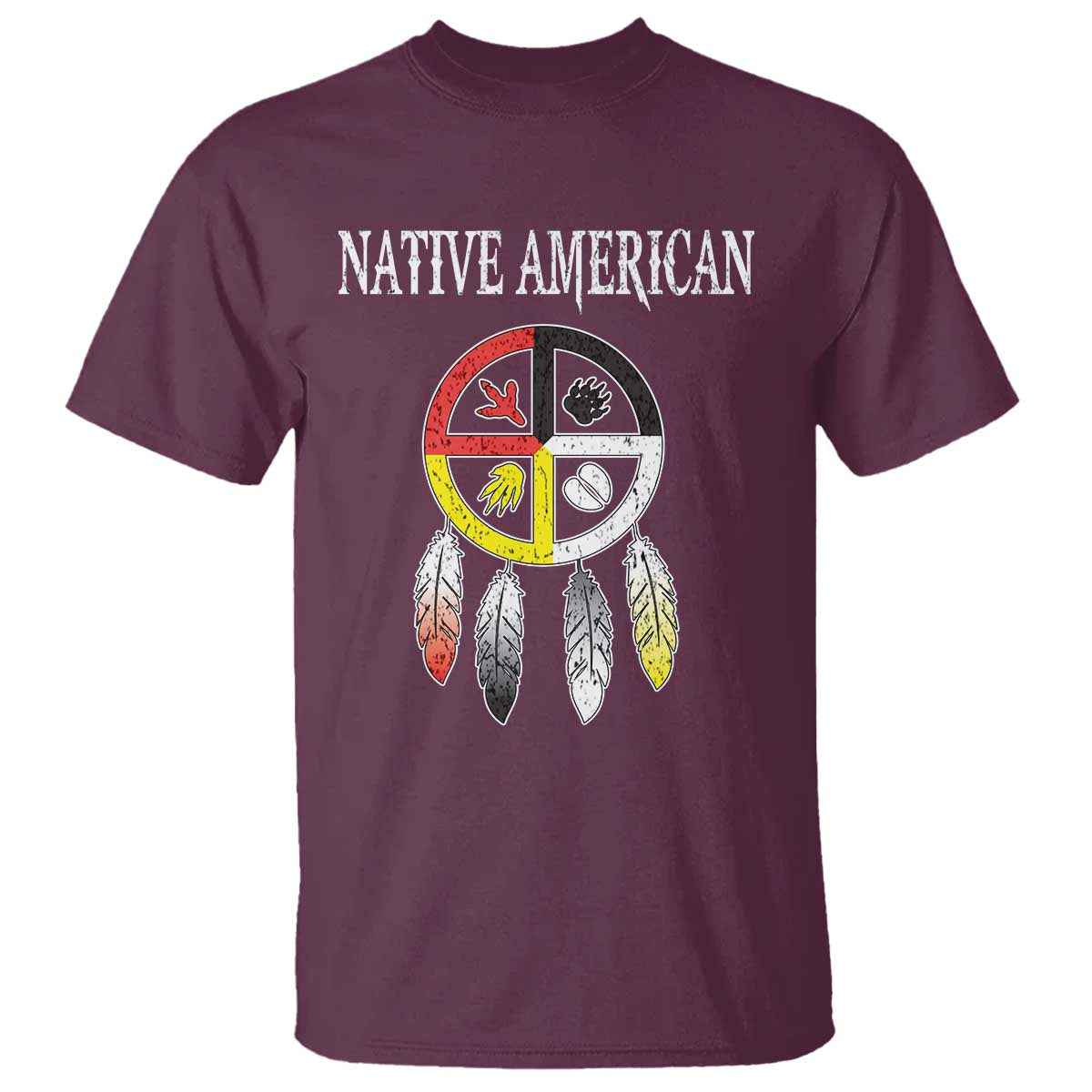 Native American T Shirt Medicine Wheel Dreamcatcher Spirit Animal Paws - Wonder Print Shop