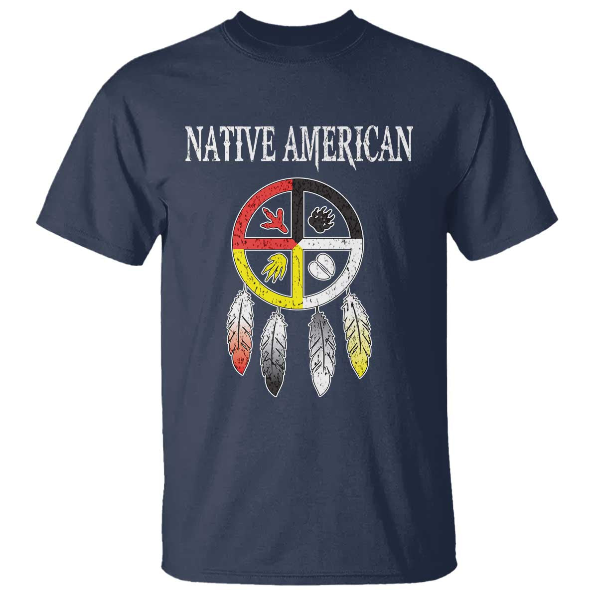Native American T Shirt Medicine Wheel Dreamcatcher Spirit Animal Paws - Wonder Print Shop