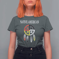 Native American T Shirt For Women Medicine Wheel Dreamcatcher Spirit Animal Paws - Wonder Print Shop