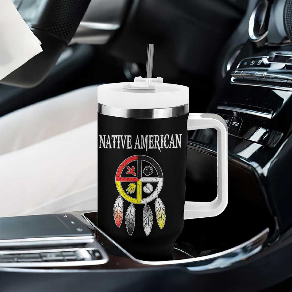 Native American Tumbler With Handle Medicine Wheel Dreamcatcher Spirit Animal Paws - Wonder Print Shop