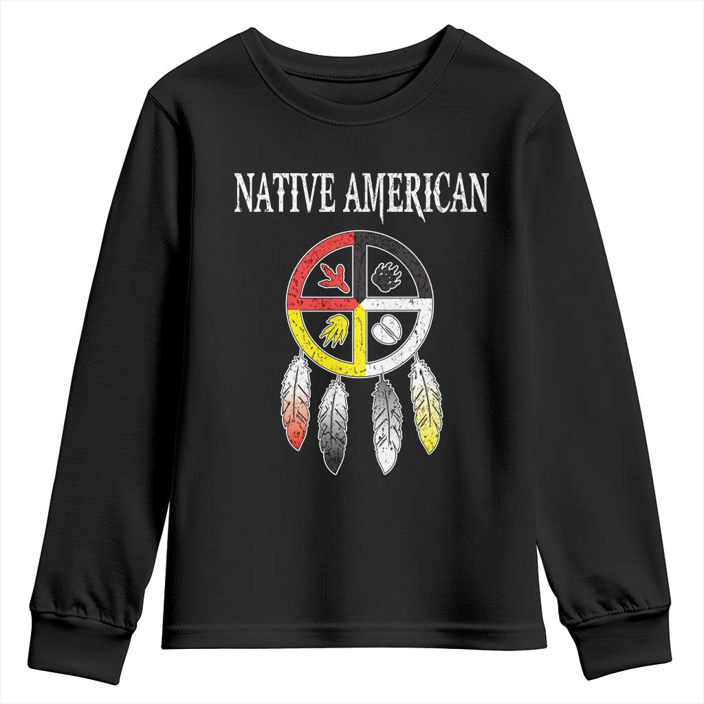 Native American Youth Sweatshirt Medicine Wheel Dreamcatcher Spirit Animal Paws - Wonder Print Shop