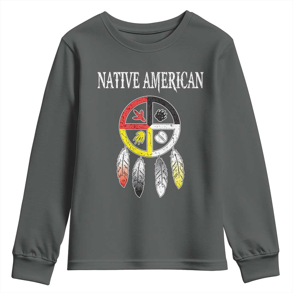 Native American Youth Sweatshirt Medicine Wheel Dreamcatcher Spirit Animal Paws - Wonder Print Shop