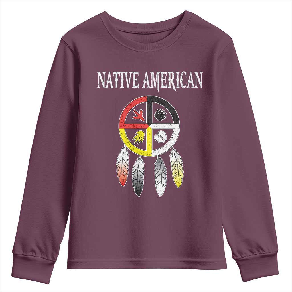Native American Youth Sweatshirt Medicine Wheel Dreamcatcher Spirit Animal Paws - Wonder Print Shop