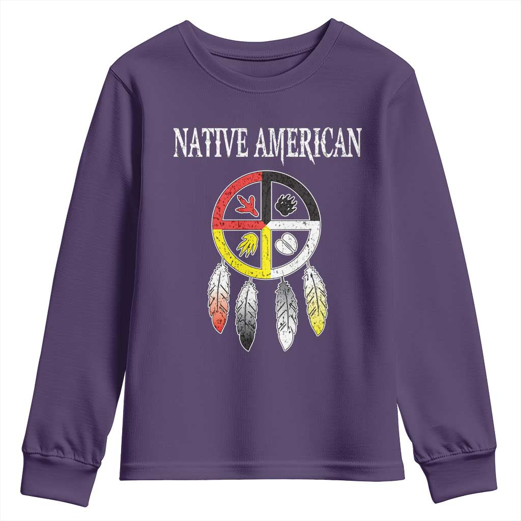 Native American Youth Sweatshirt Medicine Wheel Dreamcatcher Spirit Animal Paws - Wonder Print Shop