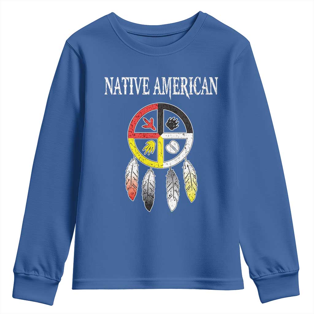 Native American Youth Sweatshirt Medicine Wheel Dreamcatcher Spirit Animal Paws - Wonder Print Shop