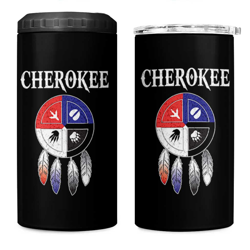 Cherokee 4 in 1 Can Cooler Tumbler Native American Tribes Medicine Wheel Dreamcatcher Spirit Animal Paws - Wonder Print Shop
