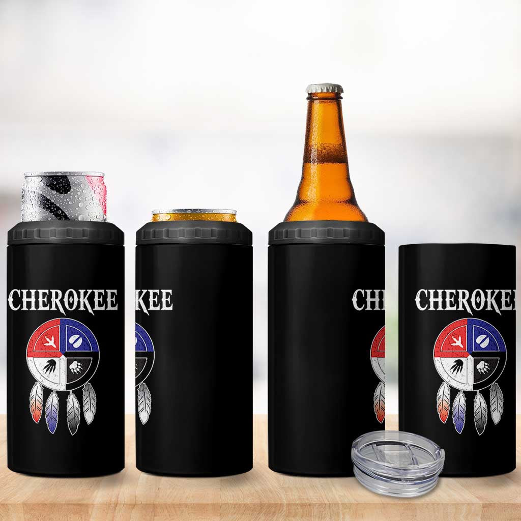 Cherokee 4 in 1 Can Cooler Tumbler Native American Tribes Medicine Wheel Dreamcatcher Spirit Animal Paws - Wonder Print Shop