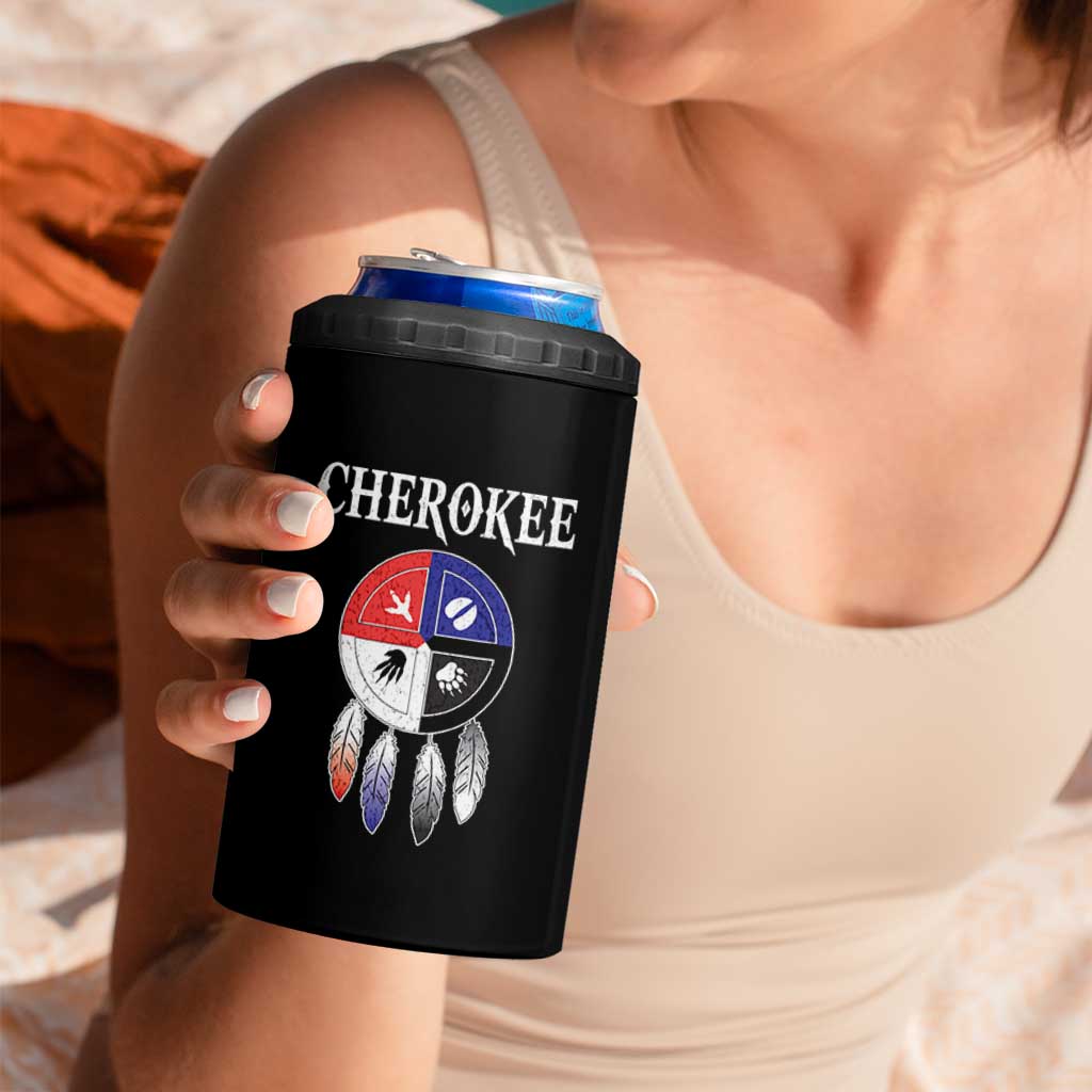 Cherokee 4 in 1 Can Cooler Tumbler Native American Tribes Medicine Wheel Dreamcatcher Spirit Animal Paws - Wonder Print Shop
