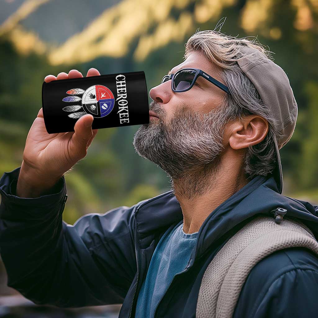 Cherokee 4 in 1 Can Cooler Tumbler Native American Tribes Medicine Wheel Dreamcatcher Spirit Animal Paws - Wonder Print Shop