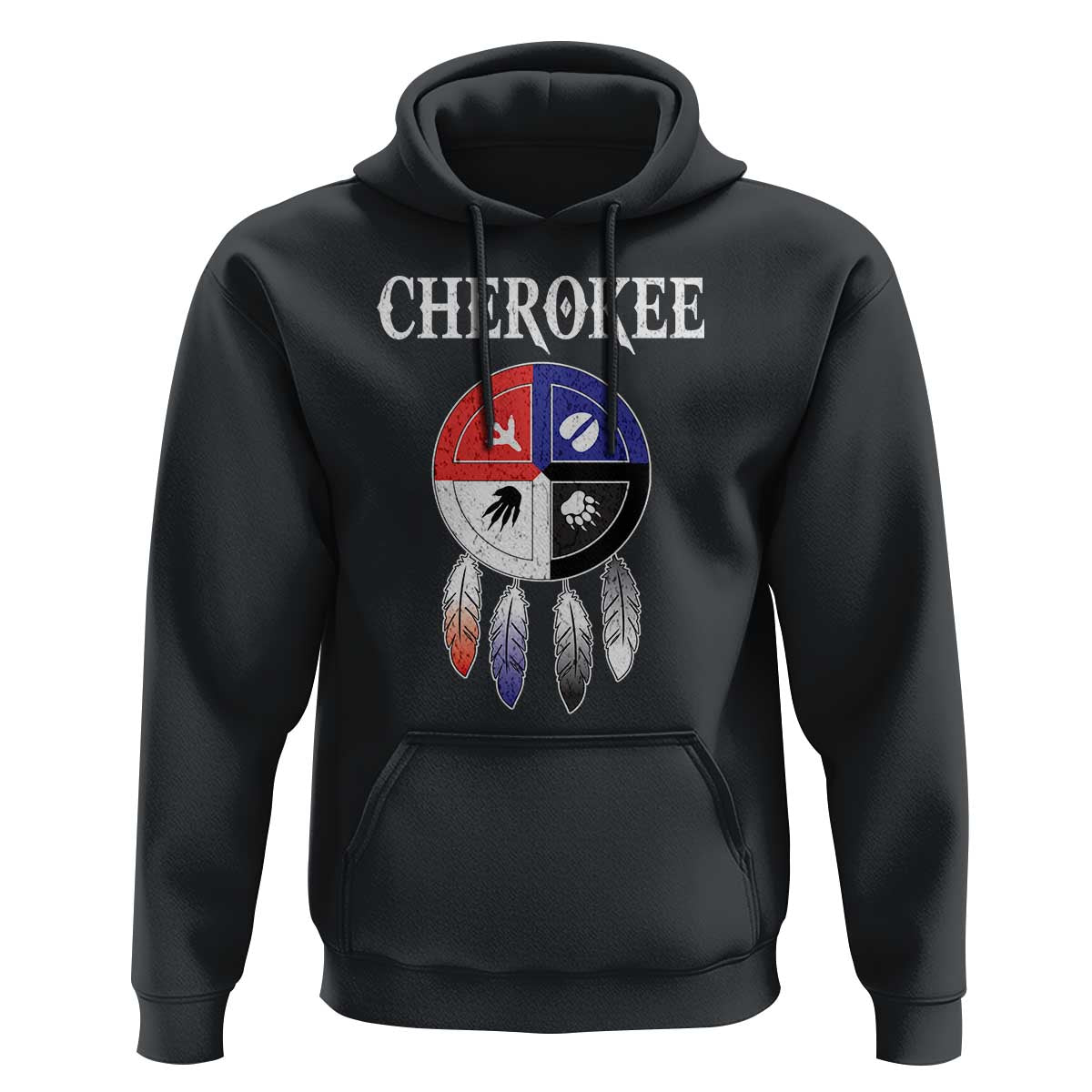 Cherokee Hoodie Native American Tribes Medicine Wheel Dreamcatcher Spirit Animal Paws