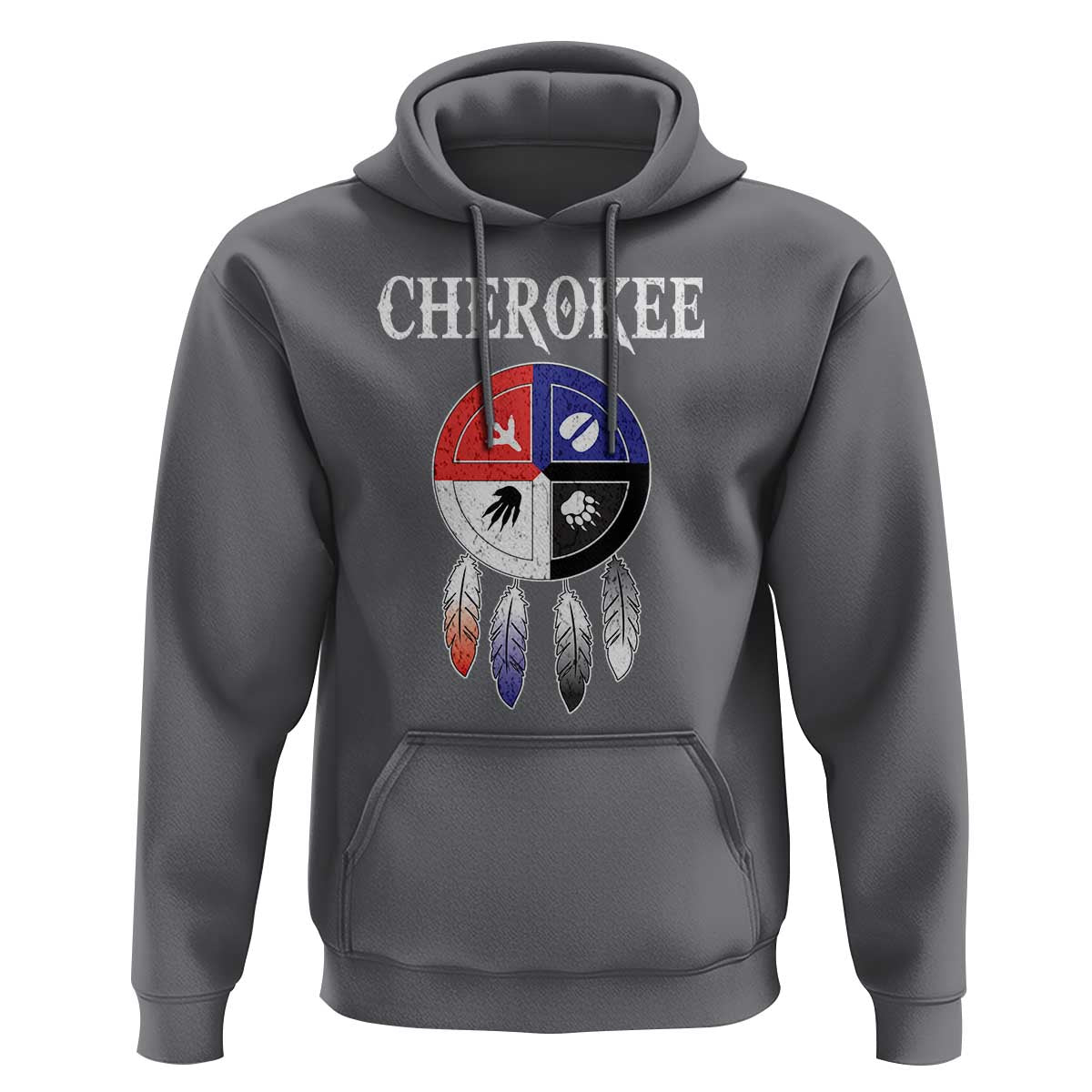 Cherokee Hoodie Native American Tribes Medicine Wheel Dreamcatcher Spirit Animal Paws