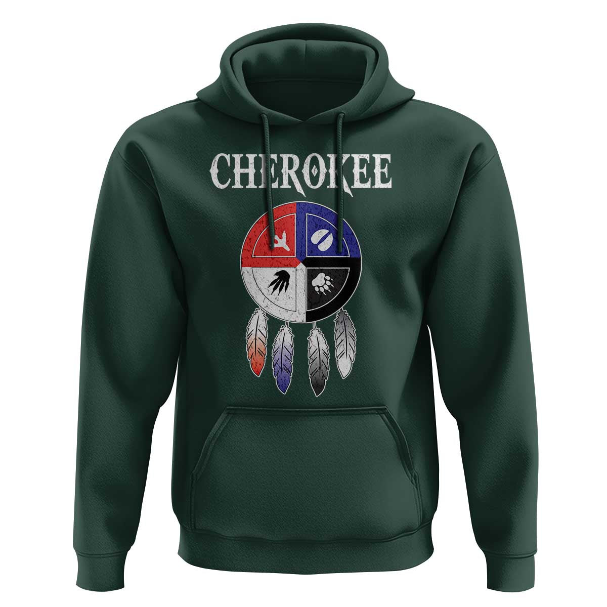 Cherokee Hoodie Native American Tribes Medicine Wheel Dreamcatcher Spirit Animal Paws