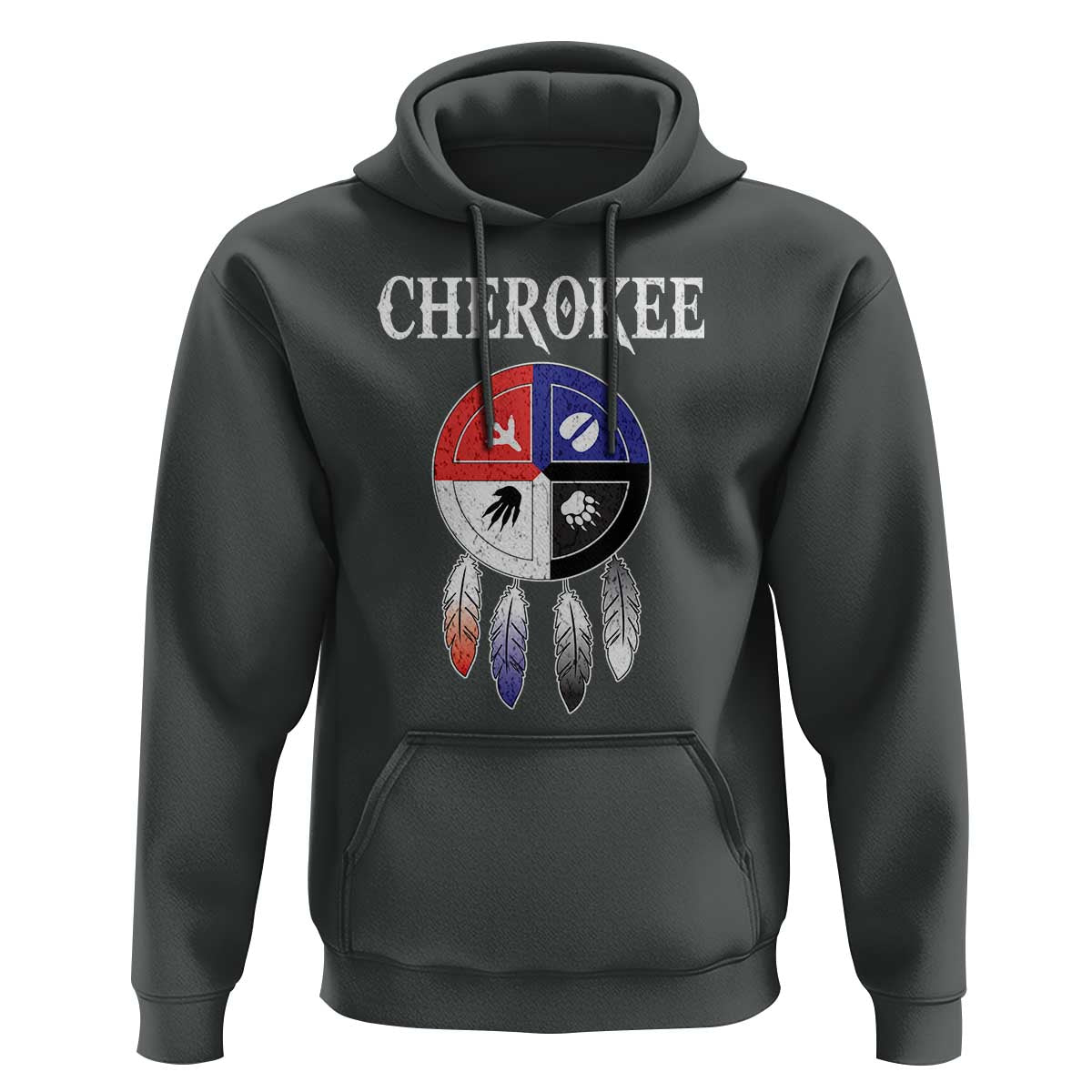 Cherokee Hoodie Native American Tribes Medicine Wheel Dreamcatcher Spirit Animal Paws