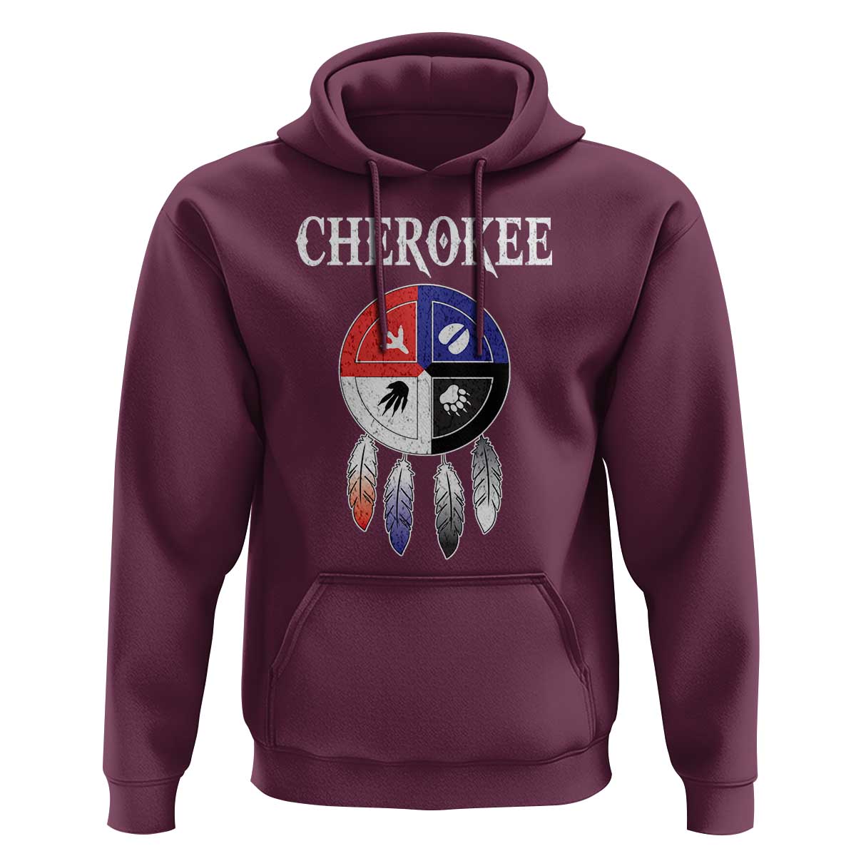 Cherokee Hoodie Native American Tribes Medicine Wheel Dreamcatcher Spirit Animal Paws